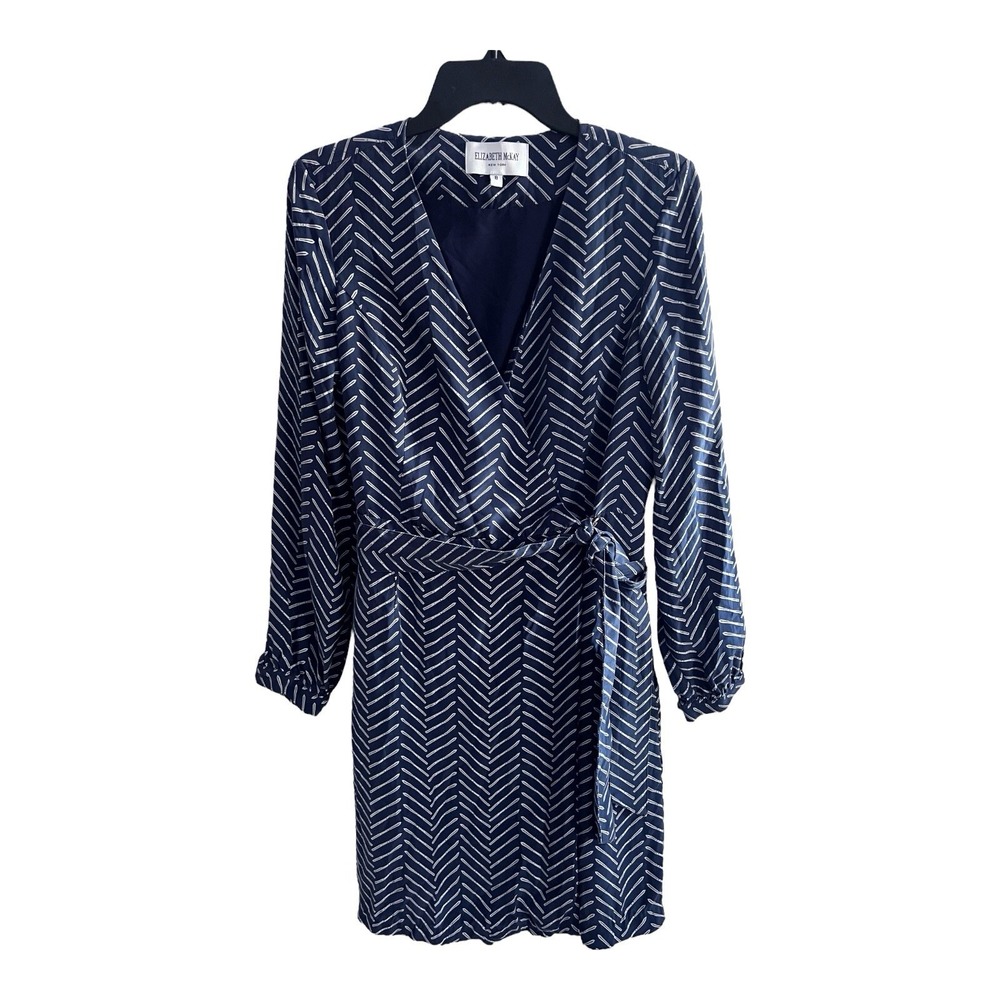 Elizabeth McKay New York Gracie Wrap Dress 100% Silk‎ Navy Blue Size 8